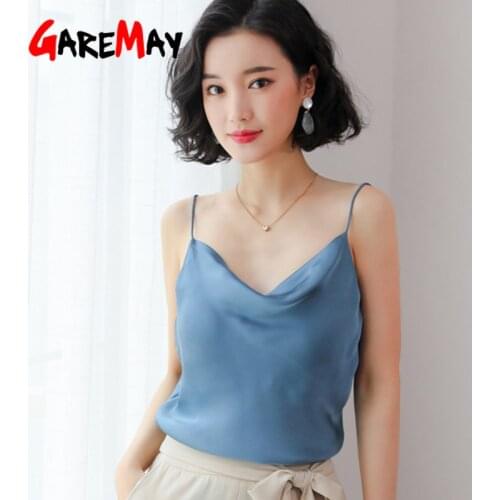 Garemay Silk Halter Top Women Cami Satin Sleeveless Spaghetti Strap Top Casual Tank Tops Women Summer Camisoles Streetwear
