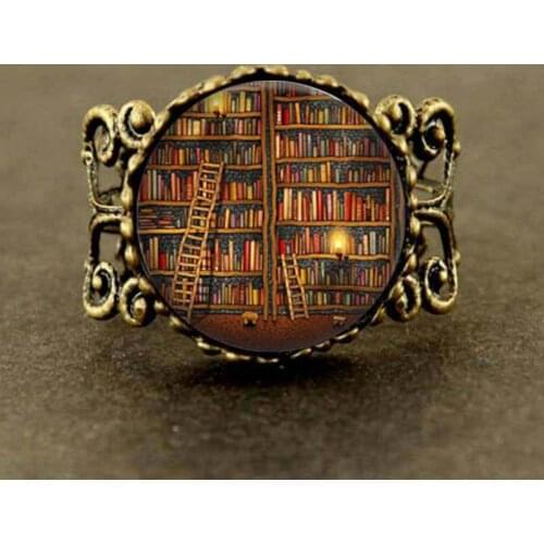 2017 Library Book Case Ring Vintage Style Gift for Students Teachers and Librarians ,Old books
