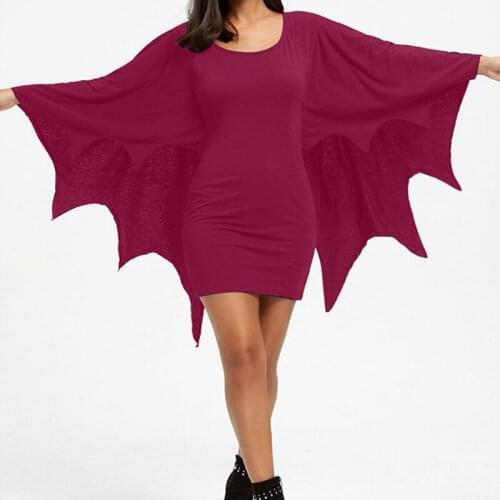 2020 Halloween Dress Womens Plus Size Solid Round Neck Bat Long Sleeve Gothic Mini Dresses Fashion Ladies Vestido De Mujer