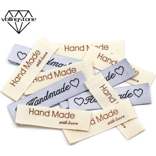 50Pcs Cloth Labels Cotton Tags Handmade Label For Clothing Handmade With Love Labels For Hats Bags Decorations Sew Accessories
