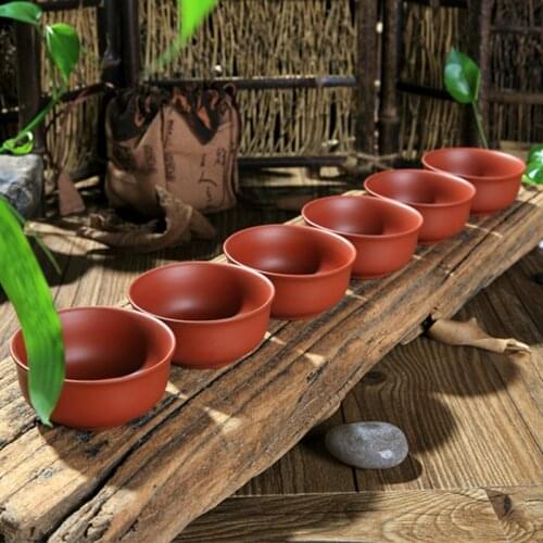 6pcs/lot Chinese purple clay tea cup 100ml zisha cup marked master cups China red clay cup of tea fast shipment