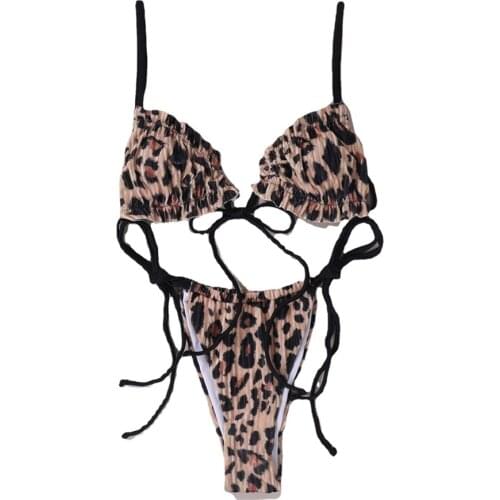 Autuspin Leopard Bikinis Set Fashion Womens Swimsuit Low Waist Thong Biquini Brazilian Women Bathing Suit Party Tanga Bikini