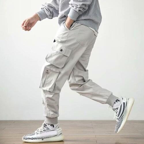 Men Streetwear Ankle Tie Pocket Drawstring Cargo Pants 2020 Autumn Joggers Pants Overalls Fashions Male Baggy Pockets Trousers