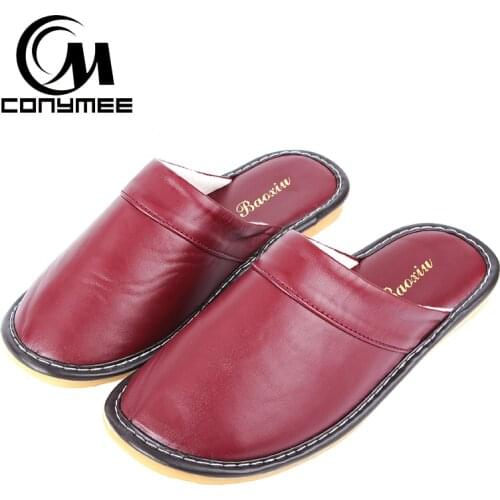CONYMEE Winter 2018 Home Slippers Stylish Womens Leather Shoes Pantufas Winter Warm Women Indoor Flats Shoe Soft Floor Slipper