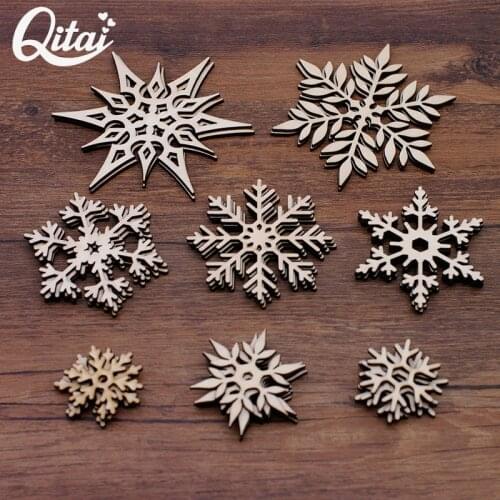 QITAI 25PCS/SET Wooden Christmas Snowflake Cutouts Craft Embellishments Decorative Accessories Manual Ornament For DIY Art WF306