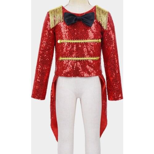 Kids Girl Boy Circus Ringmaster Costume Long Sleeves Sequins Bowtie Fringe Tuxedo Coat Children Halloween Cosplay Party Dress Up