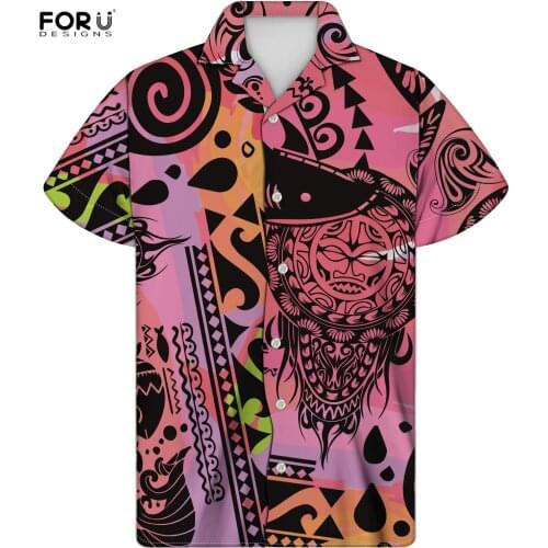 FORUDESIGNS Vintage Polynesian Tribe Prints Male High Quality Button Down Shirts Boys Colorful Oversized Holiday Party Blusas