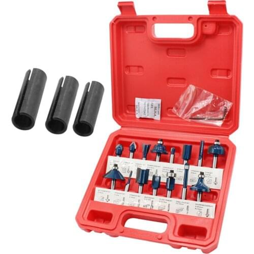 15PCS/Box Woodworking Milling Cutters 1/4"/6.35mm Shank Carbide Router Bit Engraving Cutting Tools + 3PCS Conversion Chuck