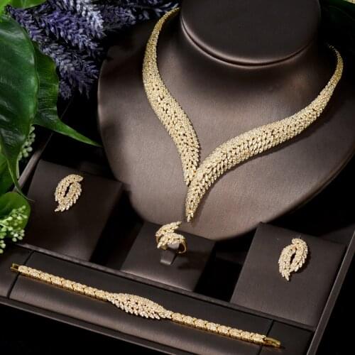 HIBRIDE Beauty Nigeria Wedding Necklace Earring Set Gold Cubic Zirconia Women Party Jewelry parrure bijoux femme mariage N-416