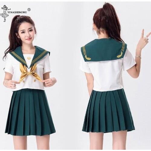Adult JK Japanese School Uniforms Anime Cospaly Sailor Suit 2 Pcs Sets Tops + Skirt For Girls High School Students Clothes