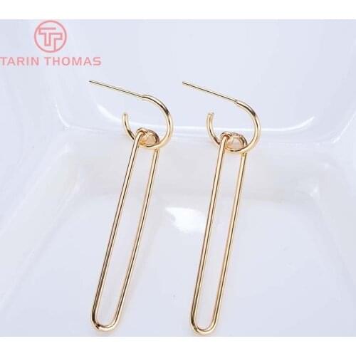 4PCS Length 50x6MM 24K Gold Color Plated Brass Stud Earrings with Hanging Hole High Quality DIY Jewelry Making Findings