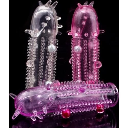 HOT Soft TPE Reusable Delay Pearl Dotted Crystal Cock Sleeve Penis Realistic Skin Extension Sleeve Adult Sex Toy For Men Gay 1PC