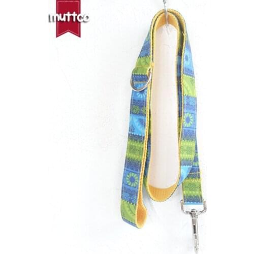 MUTTCO retailing self-design high quality handmade leash necklace for pet gift THE FOLK BLUE dog collar and leash 5 sizes UDL024