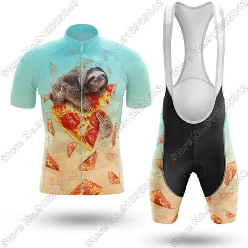 Pizza Sloth - Mens Cycling Jersey Set 2021 Summer Cycling Clothing Road Bike Shirts Suit Bicycle Bib Shorts MTB Ropa Ciclismo