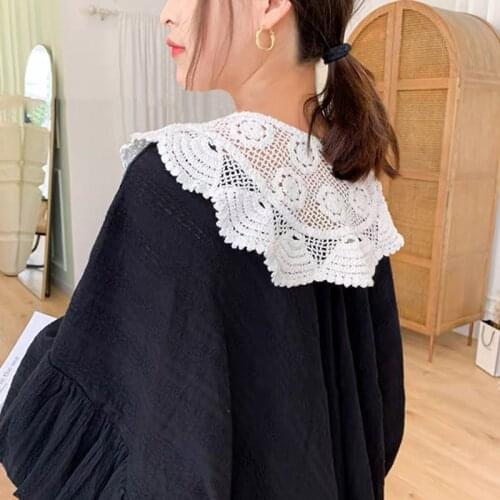European Pastoral Style Female False Fake Collar Hollow Out Embroidery Floral Lace Half Shirt Shawl With Lace Up Bowtie Necklace