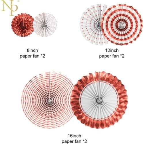 NICROLANDEE Rose Gold Birthday Paper Fans Set Baby Girl Boy Shower Ceremony Anniversary 6pcs Party Supplies