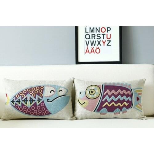 Nostalgic Retro Cartoon face to face Fish Cushion Linen Cotton Pillow Cushion Car Office Cushions Home Decor 30cm*50cm
