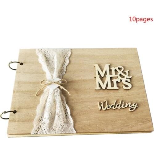 2021 New Mr&Mrs Wedding Guest Book Personalized Rustic Wooden Signature Guestbook DIY Photo Memory Book Album Anniversary Gift
