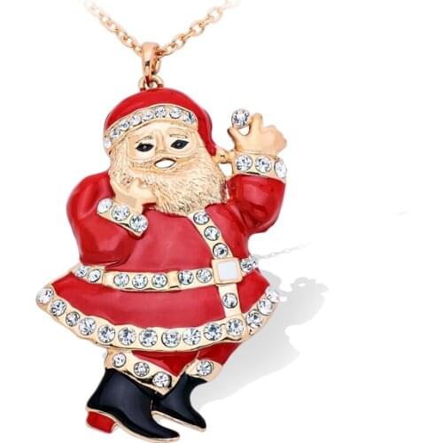 New Arrivals Christmas old man necklace Long sweater Necklace for women Rhinestone Gold Chain Necklaces Christmas Gifts T1588