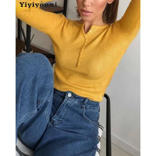 Yiyiyouni Autumn Winter Basic Ribbed Knitted Sweaters Women Slim Long Sleeve Pullovers Female Casual Knitted Jumper Tops 2021
