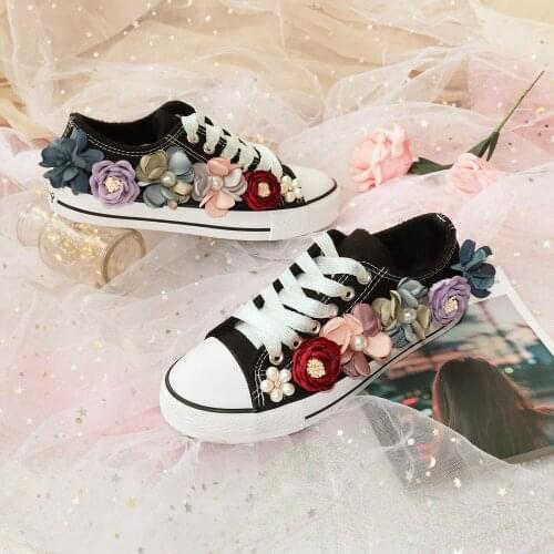 Autumn and winter thickened plus velvet canvas shoes, female flowers, girls, flat-bottomed warm cotton shoes, student shoes