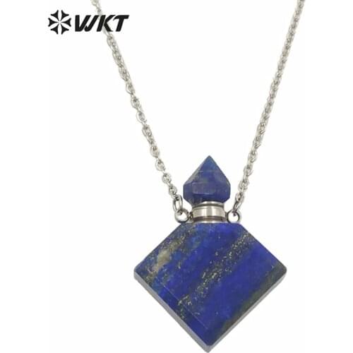 WT-N1230 Hot sales new stainless steel natural stone carve perfume bottle necklace gorgeous stone essence oil bottle necklace
