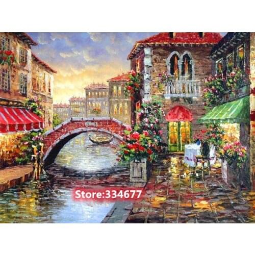 Dream Town Scenery Cross Stitch Kits Oil Painting Needlework Embroidery Crafts 14ct Unprinted DIY Arts Handmade Home Decor