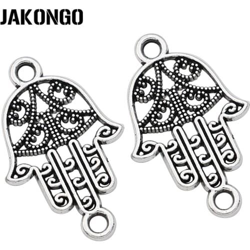JAKONGO Antique Silver Plated Fatima Hand Connectors for Jewelry Making Bracelet Findings Accessories DIY 24x15mm 20pcs/lot