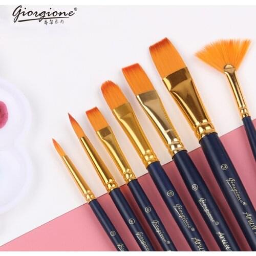 Professional Artist Nylon Paint Brush Watercolor Acrylic Wooden Handle Painting Brushes Art Supplies Stationery 7 Pcs