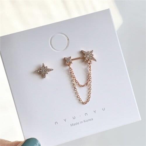 Simple trend asymmetric full zircon six horn star stud earring fashion jewelry earring creative gift Korean earrings for women