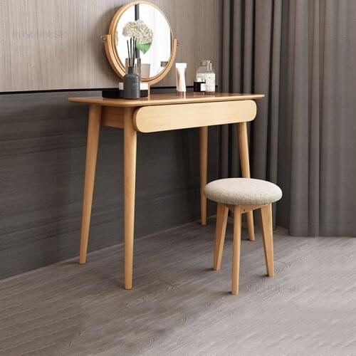 Nordic Solid Wood Home Furniture Dressers Simple Modern Bedroom Small Apartment Makeup Table Dormitory Vanity Desk with Mirror