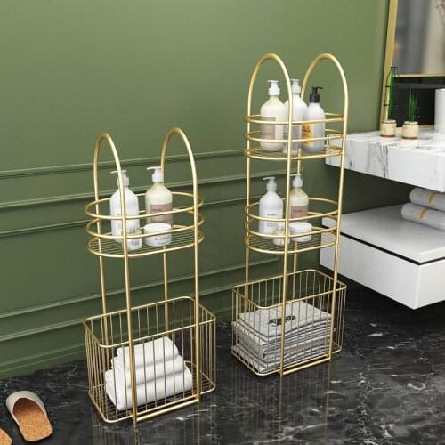 GY Nordic Bathroom Storage Rack Floor Light Luxury Iron Simple Modern Bathroom Storage Rack Clothes Toilet Rack