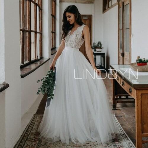 Wedding Dress 2021Bohemian Prom Tulle Bride Summer Formal Robes Lace A-Line Long Simple Engagement Civil Vintage Party Dresses