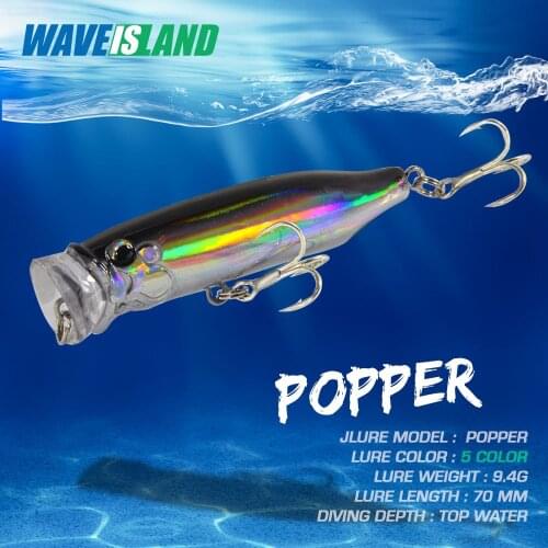 WAVEISLAND Popper Fishing Lures laser 9.4g/7cm Swim Bait Topwater Lureisca Artificial Fishing Lure Tackle Articulos De Pesca