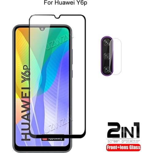 For Huawei Y6P Front Screen Protector Protective Tempered Glass & Camera Lens Film