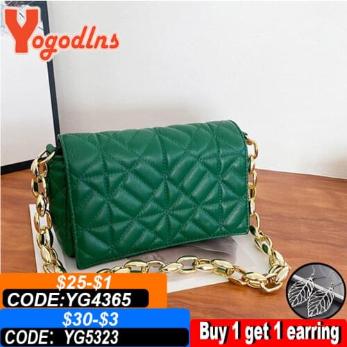 Yogodlns Fashion Lozenge Shoulder Bag for Women Thick Chains Crossbody Bag PU Leather Flap Messenger Handbag Designer Armpit Bag