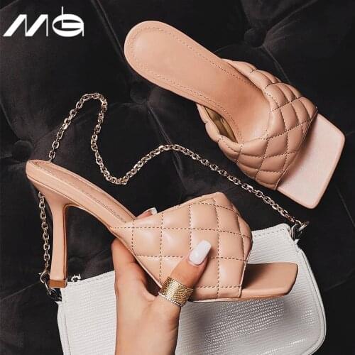 Womens Sandals Heels Ladies Slippers Sexy High Heels Outdoor Beach Sandals Female Sqaure Toe Slipper Summer Leather Shoes