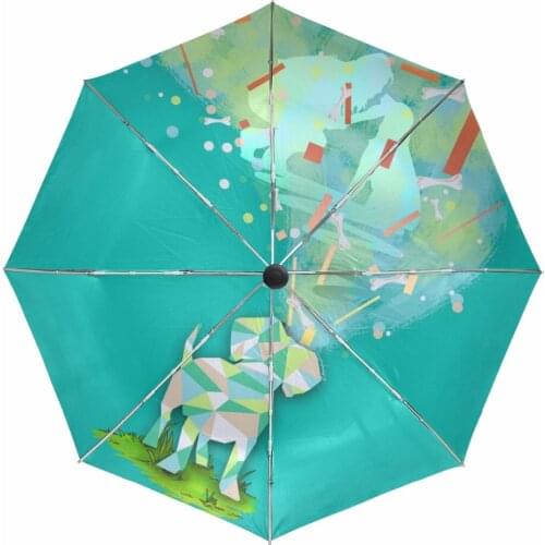 Creative Dog with Bone Painting Automatic Sunny and Rainy Umbrella Folding Outer Black Coating UV Protection Umbrellas for Men