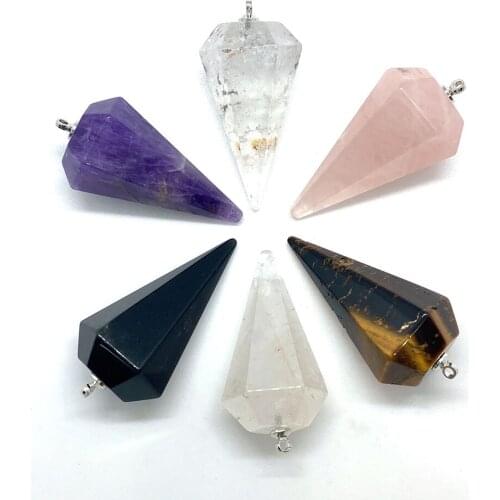 1 Piece of Natural Stone Faceted Tapered Pendant Opal Amethyst and Black Agate Necklace Pendant Divining Healing Aura Jewelry