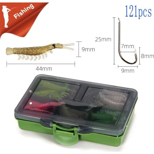 121 pcs / set of 44mm long six color soft silicon shrimp bait with luminous Lure bait
