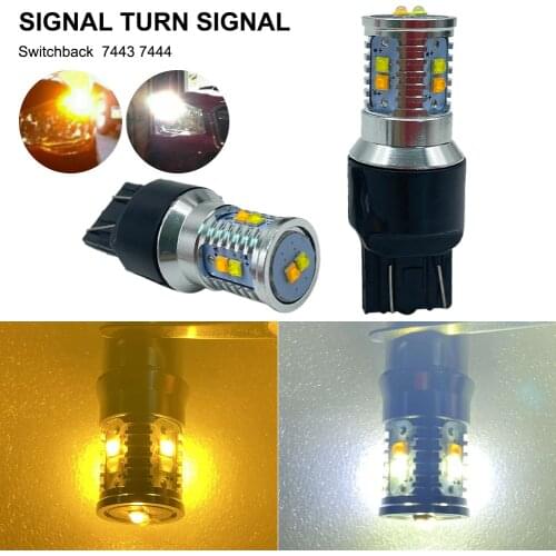 2PCS Car LED Bulb 7443 7444 Turn Signal Flasher 12-24V 1200LM White Amber Dual Color Brake Lamp Parking Light DRL Bulb Car Lamp