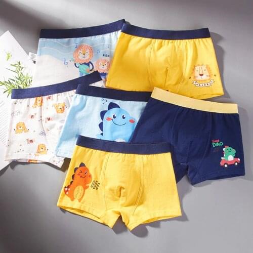 4 Pieces of Boys Boxer Briefs Childrens Cotton Briefs Boys' Baby Briefs Teen Cartoon Printing Soft Childrens New Underwear