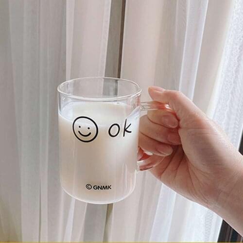 400ml Cute Printed Glass Cups Breakfast Cup Milk Mugs Coffee Water Cup Mugs For Tea Home Office Drinking Glasses Creative Gifts