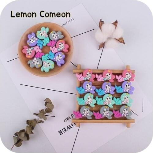 50Pcs Silicone Mermaid Beads Baby Teethers Food Grade Baby Teething Toys For DIY Pacifier Clips Beads Newborn Baby Accessories