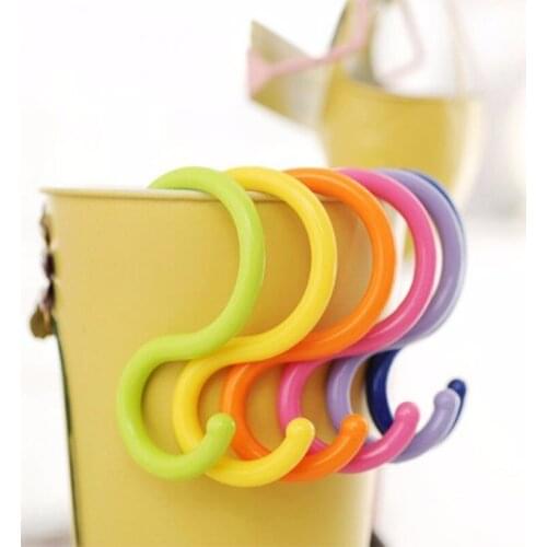 6pcs S Shape Hooks Plastic Clasp Rack Candy Color Home Bathroom Hanger Multi-function Clothing Hanging Hooks