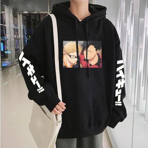 Kuroo Tetsurou Kei Tsukishima Haikyuu Anime Hoodies Long Sleeve Men Harajuku Cartoon Volleyball Junior Loose Casual Sweatshirts