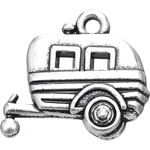 Antique Silver Plated Zinc Alloy Camping Trailer Charm Camper Pendant For Jewelry Making