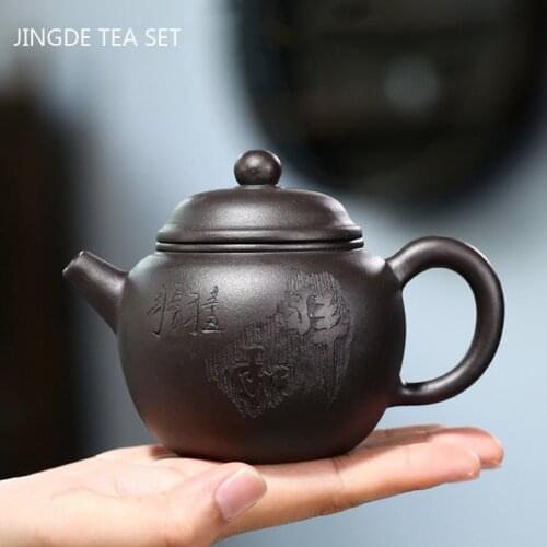 Authentic Yixing Handmade Tea Pot Purple Clay Teapot Beauty Kettle Raw Ore Black Mud Tea Set Chinese Tea Ceremony Gift 200ml