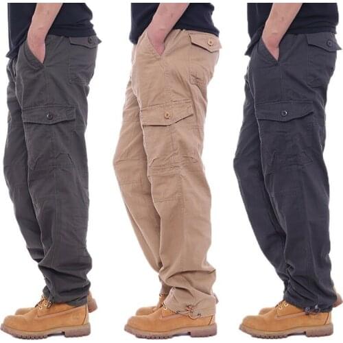 Cargo Pants Mens Solid Color Hip-Hop Pants Cotton Many Pockets Stretch Flexible Men Sports Casual Trousers Plus Size Y49