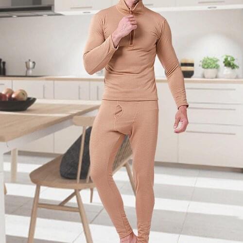 Men Winter Long Sleeve Zipper Top Pants Skinny Thermal Underwear Set Warm Outfit